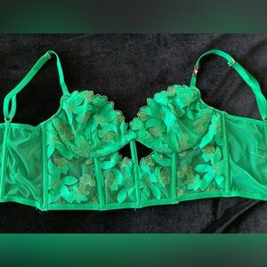 NWT Victoria’s Secret Sz S VERY SEXY Green Floral Appliqué Corset Bra Top